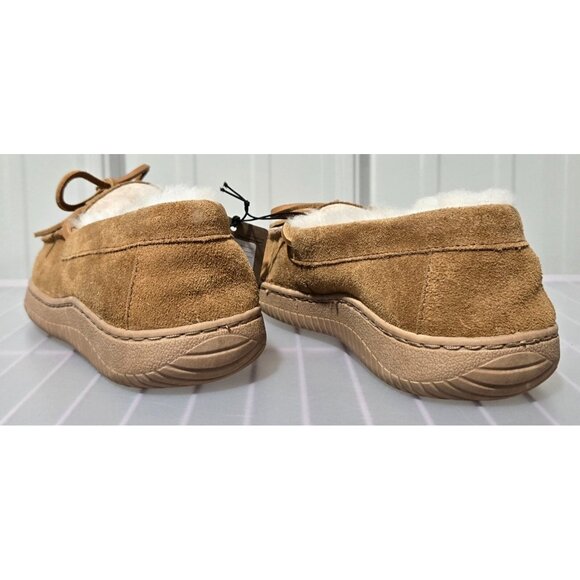 Dluxe Dearfoams Brown Suede Moccasin Slippers w/ Shearling Lining - Men's Size 7 - Picture 3 of 6